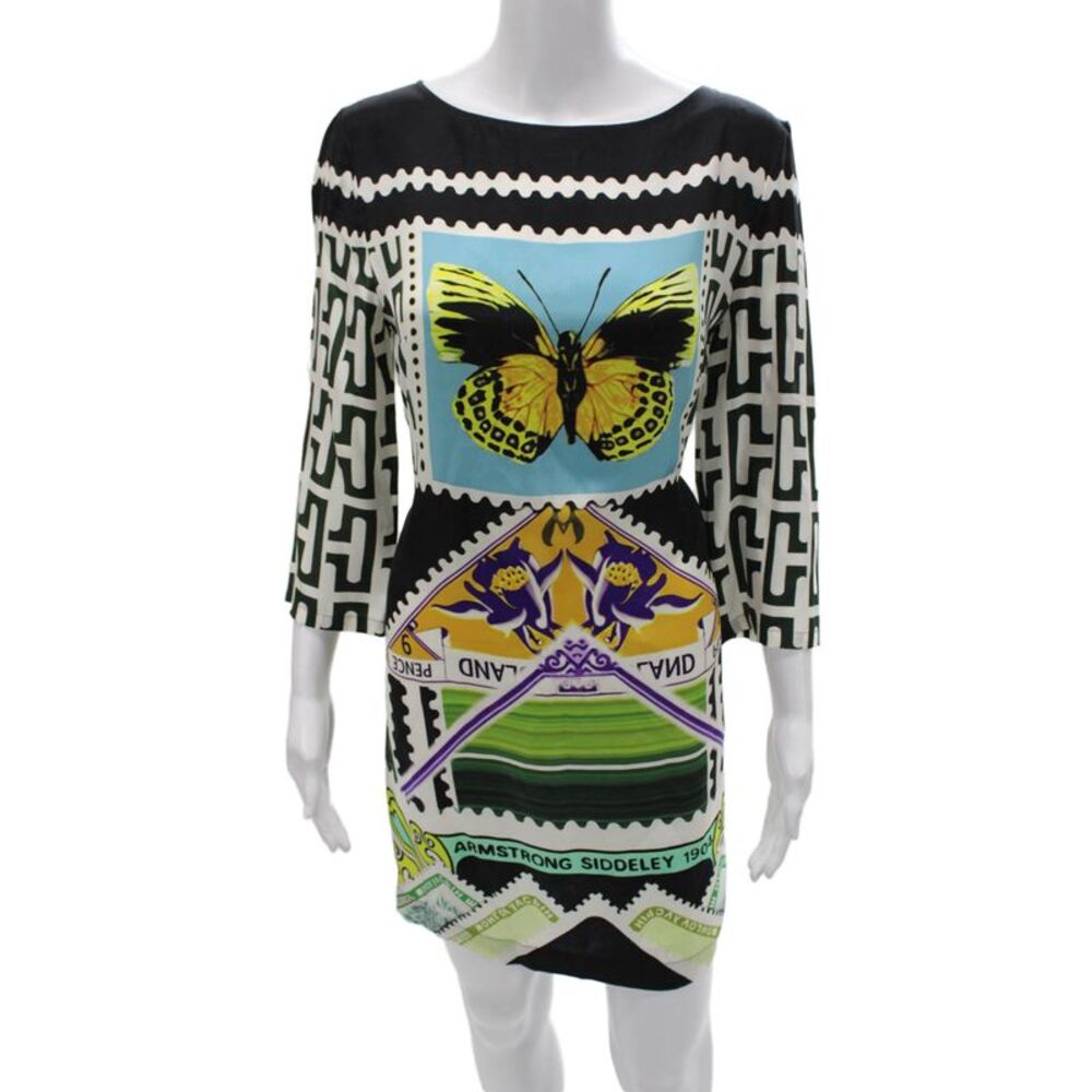 Mary Katrantzou Women Sheath Dress Multicolor Silk 3/4 Sleeve Size 14